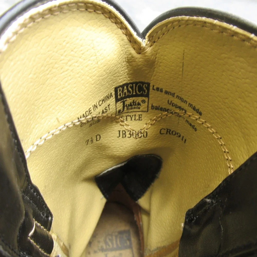 Justin Basics Mens Boots 7.5 D Black Leather‎ Cowboy Western Temple Roper
